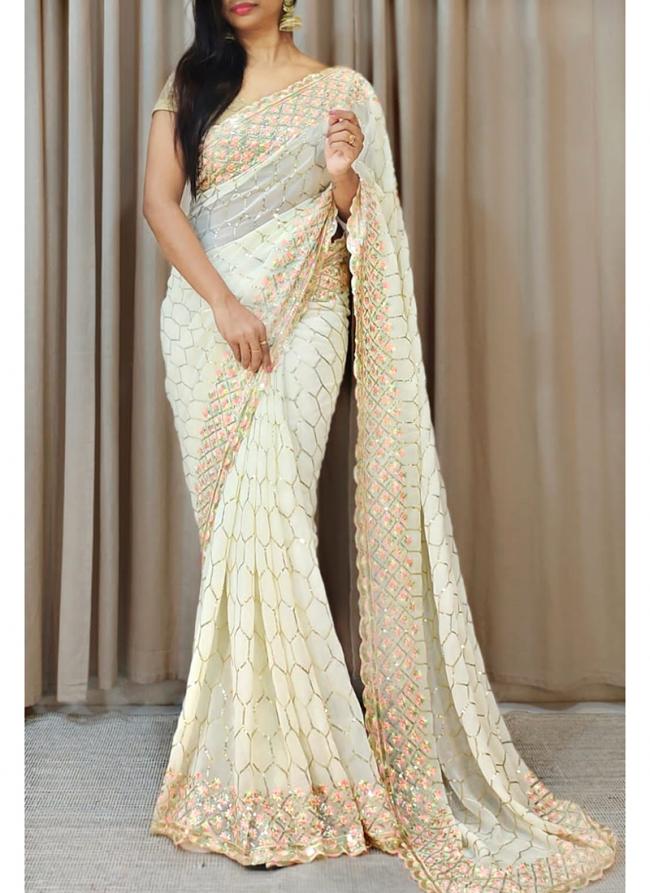 Georgette Off White Party Wear Sequence Work Saree